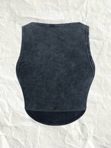 SHEIN EZwear Knitted Solid Plus Size Women's Tight Short Tank Top - Black - View 2