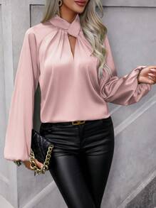 SHEIN Clasi 鑽石領孔袖上衣 - 粉色 - 查看 6