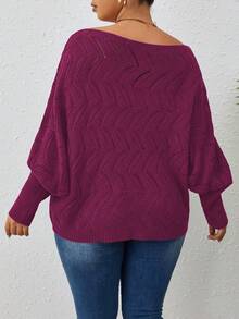 Calvaya Áo len hở vai tay cánh dơi cổ bất đối xứng cỡ lớn cho nữ - Màu Hồng Tươi - Xem 2