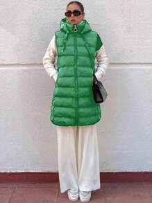 EURMUSE Women's Sleeveless Hooded Zipper Closure Padded Jacket - Green - View 6