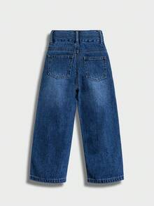 Little Girls' High Waisted Flared Jeans With Silver Button And Medium Wash Blue - Medium Wash - View 2