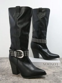 SHUZIA Women Belt Mid-Calf Boots, Cowboy Boots For Women - Black - View 2