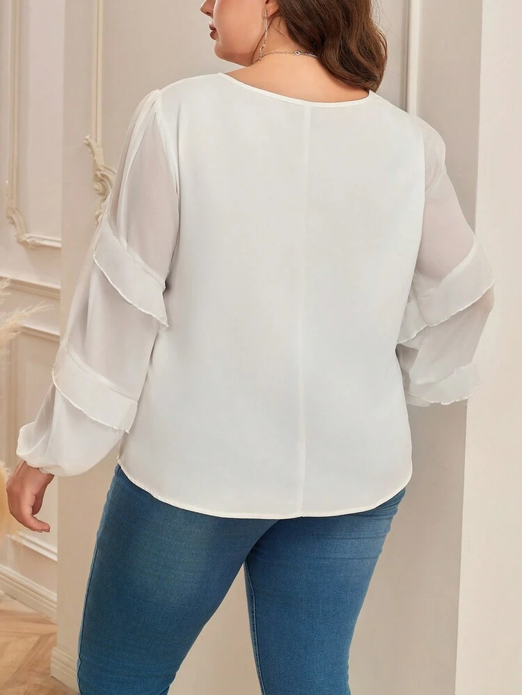 Plus Size Mesh Spliced Round Neck Shirt