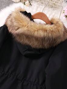 Flirla 大碼拼接外套,配毛领和拉链衣片 - 黑色 - 查看 4