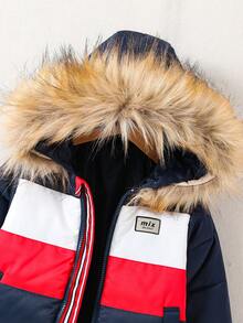 SHEIN Áo khoác trùm đầu có đệm họa tiết loang màu cho bé trai - Màu xanh hải quân - Xem 3