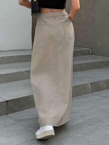 DAZY 女士直筒牛仔裙，秋季服装牛仔裙 - 卡其色 - 查看 2