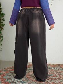 ROMWE PUNK Kích thước lớn Của phụ nữ Cargo Phong cách Quần denim Với Túi - màu đen - Xem 2