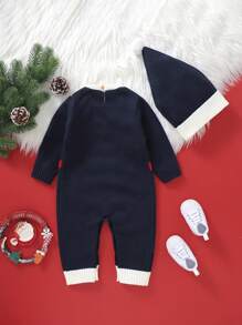 Baby Girls' Casual Hooded Sweater Jumpsuit With Cute Design - Royal Blue - View 2