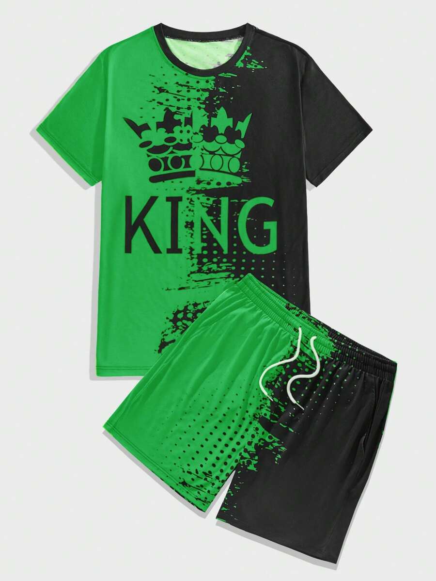 SHEIN Manfinity LEGND 男士字母印花t卹+短褲2件/套