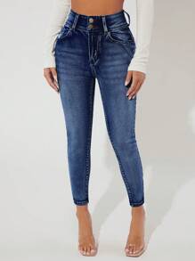 SHEIN PETITE Bleach Wash Skinny Jeans