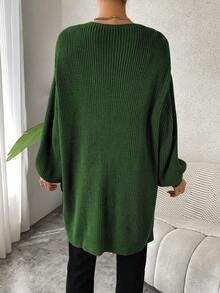 SHEIN Essnce 女士純色針織開衫 - 綠色 - 查看 2
