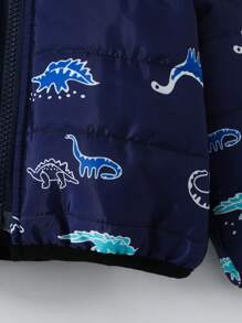 女嬰恐龍印花 3d 耳朵連帽襯墊外套 - 藏蓝色 - 查看 3