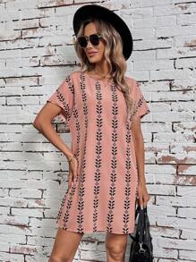 SHEIN LUNE Quý cô Tất cả In tay cánh Đầm - trái cam - Xem 2