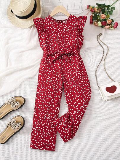 SHEIN Young Girl Heart Pattern Urban Fashionable & Cool Jumpsuit