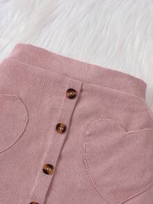 SHEIN Cô Gái Trẻ Màu thuần Love Thêu trái tim Chi tiết Nút Váy - Hồng - Xem 3