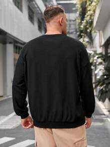 GENTILAND Loose Men's Plus Size Knitted Casual Round Neck Sweatshirt - Dark Grey - View 2