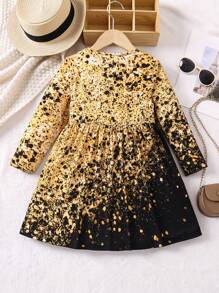 SHEIN 小女孩全印花圓領長袖連身裙 - 彩色 - 查看 2