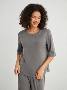 Ocili Leisure Women's Half Sleeve Solid Color Home Wear Top - Dark Grey - View 5