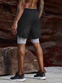 Manfinity Sport Corelite Pantaloni scurți sport 2 în 1 pentru bărbați, cu dungi contrastante, pantaloni scurți de trening, pantaloni scurți negri - Negru - Vizualizare 2