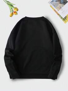 SHEIN LUNE Cartoon Printed Round Neck Casual Sweatshirt - Black - View 2