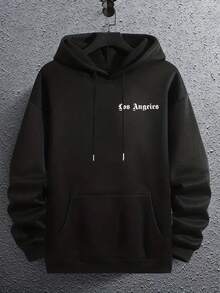 Nam 1 Miếng Đồ họa Chữ cái Túi kangaroo Thả vai Dây rút Hoodie - màu đen - Xem 2
