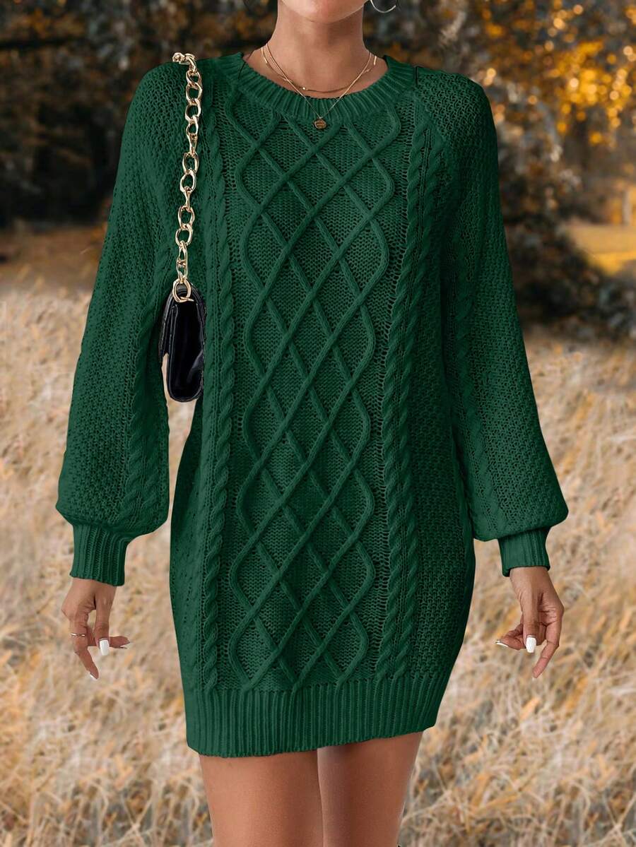 SHEIN LUNE Xoắn Dan Tay áo lồng đèn Đầm Áo len - xanh quân đội - Xem 1