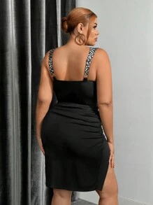 SHEIN SXY Set Aus Plusgröße Frauen Weste Mit Farbverlaufmuster Und Körperbetontem Rock Mit Seitenschlitz