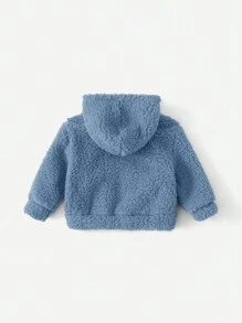 SHEIN 嬰兒女寶寶休閒毛絨連帽外套 - 藍色 - 查看 2
