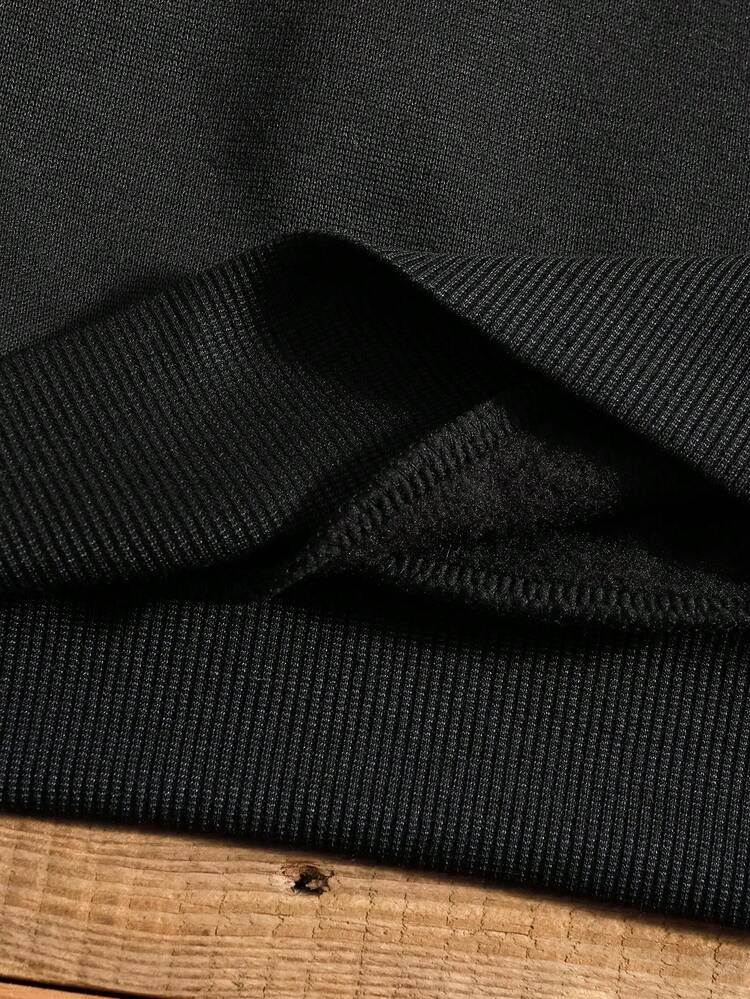 SHEIN EZwear 女士加大码星形印花抓绒卫衣 - 黑色 - 查看 5