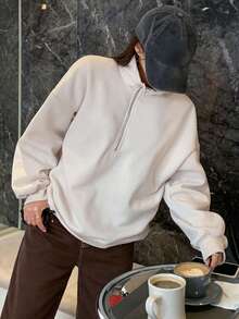 DAZY 女款純色長袖拉鍊運動衫 - 米色 - 查看 4