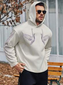 Manfinity Homme Men's Plus Size Bird Printed Hoodie - Apricot - View 3