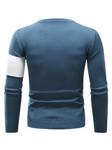 Manfinity 男士撞色毛衣 - 藍色 - 查看 2