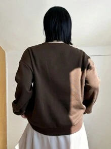 Dazy Petite Plus Round Neck Leisure Sweatshirt With Print Text,Fall Clothes - Brown - View 2