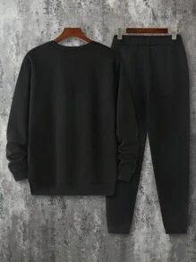 Manfinity Homme Nam Giải trí Đúng mốt Vòng cổ Áo nỉ Và Chạy bộ 2 cái/bộ Với In thư - màu đen - Xem 2