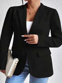 SHEIN Franclia Kích thước lớn Của phụ nữ Chất rắn Một nút Áo vest - màu đen - Xem 5