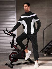 Manfinity Sport Streetwear Áo khoác thể thao phối màu cho nam - Đen và trắng - Xem 6