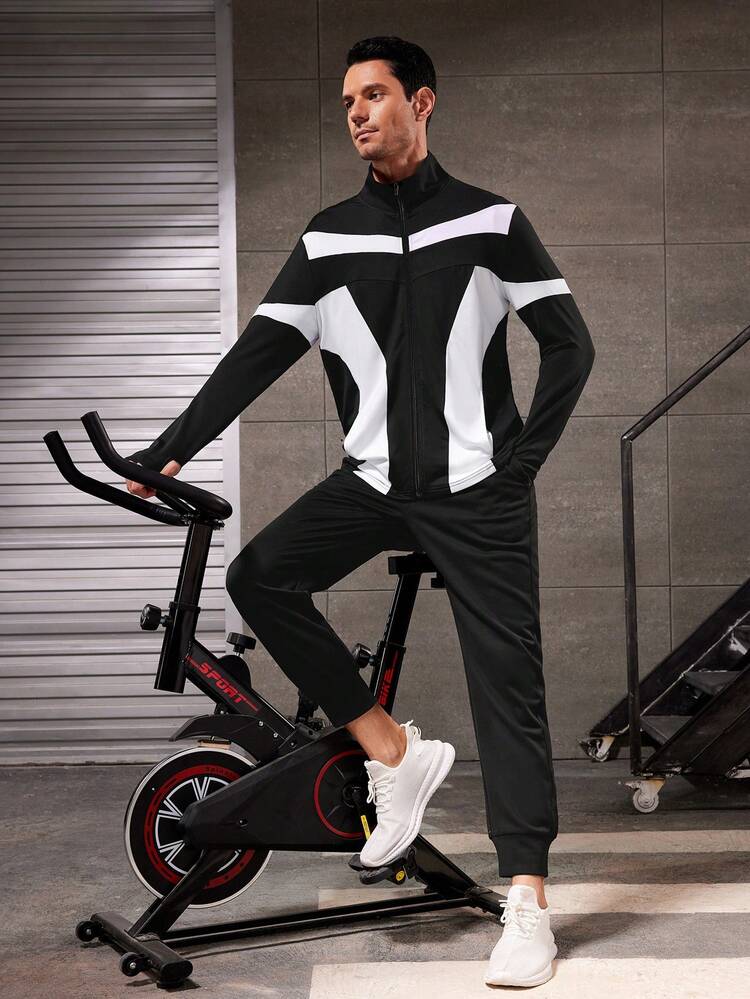 Manfinity Sport Streetwear Áo khoác thể thao phối màu cho nam - Đen và trắng - Xem 6