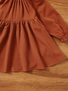 SHEIN Em bé Cô gái Màu thuần Tay áo xù Đầm - Rỉ Nâu - Xem 4