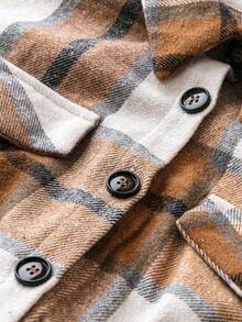 SHEIN Clasi Kích thước lớn Kẻ sọc Váy có thắt lưng Với Chi tiết về Flap - Màu Khaki - Xem 4