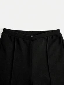 SHEIN Girlism Tween Girl Fashionable Solid Color Knitted Flared Pants For Street Outfit - Black - View 4