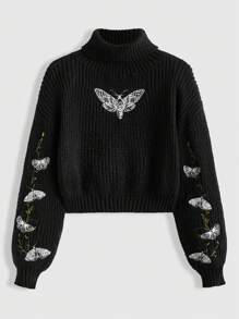 ROMWE Goth 女士黑色套头毛衣，学校