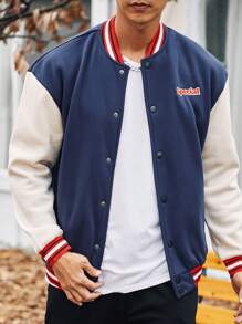 Manfinity Homme Chaquetas De Bloques De Colores A Rayas Con Letras Bordadas Para Hombres - azul real - Ver 6