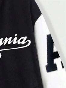 ROMWE MEN Prep 男士字母圖形兩色調校隊夾克,無帽設計 - 黑與白 - 查看 6