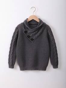 Con trai Nút lên Nhăn nheo Áo len Đối với Lớn hơn Trẻ em - Màu xám đen - Xem 1