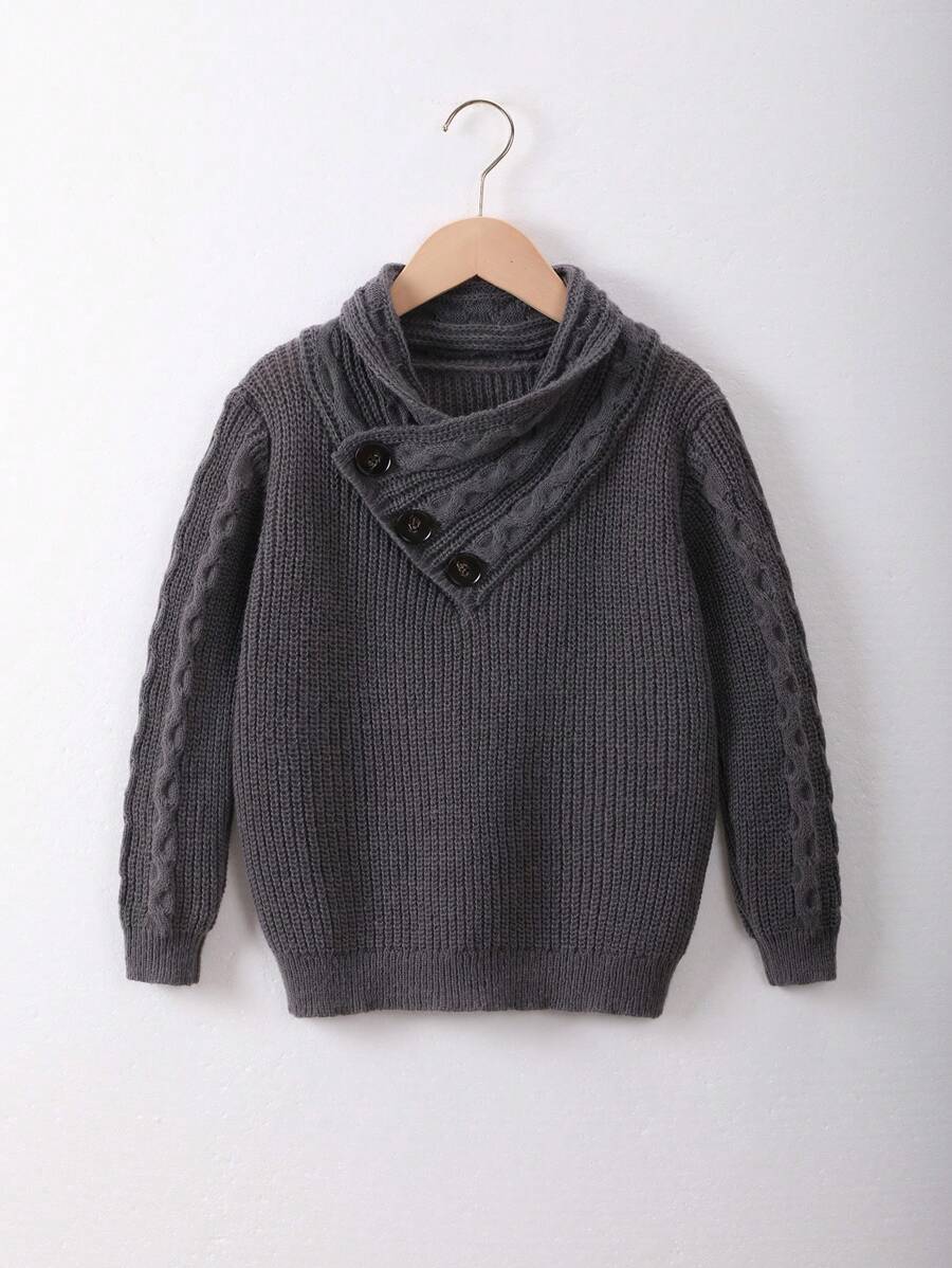 Con trai Nút lên Nhăn nheo Áo len Đối với Lớn hơn Trẻ em - Màu xám đen - Xem 1