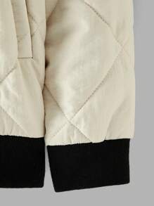 SHEIN Cottnline Men's Zipper Closure Stand Collar Baseball Collar Padded Jacket - Beige - View 4