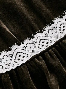 ROMWE PUNK 蕾絲拼接羊腿袖荷葉邊A字連衣裙 - 棕色 - 查看 3