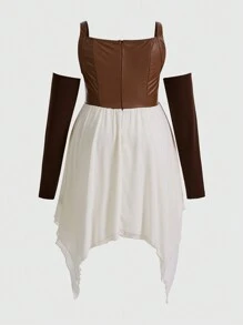 ROMWE PUNK Plus Two Tone Asymmetrical Hem Dress - Multicolor - View 2