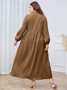 Mulvari Plus Size Women's Long Sleeves Ruffle Hem Dress Maxi Women Outfit Fall Cloth For Women - Brown - View 2