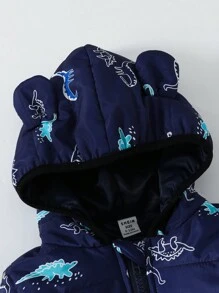 女嬰恐龍印花 3d 耳朵連帽襯墊外套 - 藏蓝色 - 查看 6